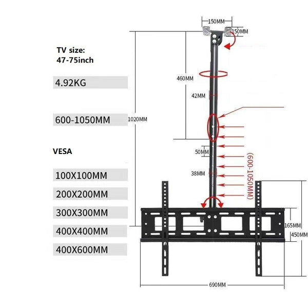 (D58) Rotate TV Ceiling wall mounting bracket for display up to 75" SPEEDSMOUNT