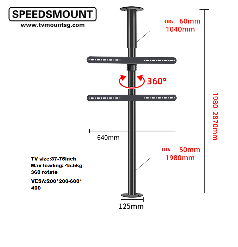(H2950) LCD/LED TV 360 Degree Rotating Frame Floor Stand Partition Wal ...